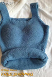 Winter Sexy Women Cashmere Warm Camis With Bra Pad Knitting Thick Tank Tops Sweet Tops For Women Plush