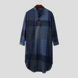 Muslim Men Islamic Kaftan Plaid Long Sleeve 2021 Stand Collar Casual Robes Arabic Vintage Caftan Cotton Men Jubba