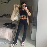 2021 Y2K Bandage Women Straight Pants Solid Elastic High Waist Slim Long Trousers 2021 Fashion Summer Streetwear