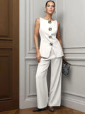 Women's Fashion Gold Buttoned Vest Trousers Two-Piece Casual Suit