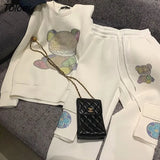 Bear Sweatshirt Suits Women Spring Autumn 2022 New Fashion Niche Design High-end Sense Pullover Trousers Two-piece