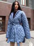 Women Thicken Slit Waist Lace-up Parkas Female Hooded Long Sleeve Solid Coat 2022 Winter Slim Casual Elegant Windproof