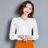Women 2021 Plus Size 4XL Long Sleeve Women's Blouses Printed Solid Color Shirt Chiffon Blouse Ladies Tops 5 Color