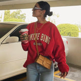 Logo Flocking Graphic Sweatshirts Woman Autumn Winter Cozy Cotton Pullover Femme Casual Vintage Rock Hoodie