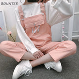 Women Popular Strap Playsuits Students Korean Style Womens New BF Slim Cartoon Kawaii Pocket Ankle-Length Leisure