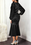 Elegant Sequins V Neck Long Sleeve Mermaid