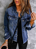 Autumn Denim Jacket Solid Women Streetwear Button Turn Down Collar Tops Jean Coat Ladies Straight Clothes Outfits-Outfit