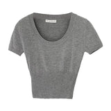 Round Collar Shoulder Short-Sleeved T-Shirt Female Leaky Collarbone Design Slim And Slim New Style Blouse In Spring And Summer-Outfit