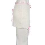 Lace Knitted Mini Skirts Women Bow Fairycore Balletcore Pencil Skirts Chic Slim Korean Summer Bottom Harajuku New-Outfit