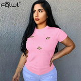 Loose Women Short Sleeve Pearl Beading Tshirt Ladies Tee Tops Summer Solid Weekend Casual Fit Round Neck Basic T