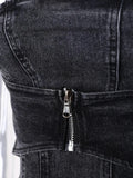 Women's Denim 2 Pcs Set Halter Hollow Out Camis High Waist Slim Black Belt Skirt Suits 2024 Summer New Fashion 11D10231-Outfit