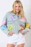 Spring Summer New Multi-Color Three-Dimensional Decorative Denim Jacket Jacket Long-Sleeved Top