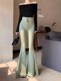 Vintage Jeans Women Fashion Slim High Waist Denim Pants Autumn Flare Long Trouser Wide Leg Sexy Elegant Streetwear-Outfit