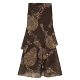 New Vintage Niche Retro Print Double-Layer Waveside Low-Rise Thin Half-Dress