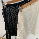 Fashion Clothing Flocking Flowers High Waist Lace A-line Skirts 2024 Faldas Mujer See Throught Saia Bandage A-line Skirt-Outfit