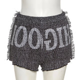 Sisterlinda Retro Print Casual Graphic Shorts Women Fashion Summer Side Tassel Patchwork Skinny Bicker Shorts Streetwear