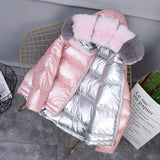 Winter Down Jacket Women Double-sided wear Glossy Short Outerwear Fox fur collar White duck down Coats Students Tops