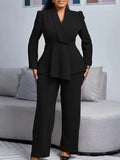 Women's Winter New Fashion Temperament Elegant OL Lotus Side Tops Wide Leg Pants Fashion African