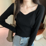 Woman's Clavicle Sweater Shows A Slim And Leaky Collarbone With A Square Collar In The Autumn And Winter.-Outfit