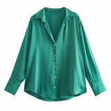 Women's Multi-Color Silk-Sense Silk-Sense Long-Sleeved Shirt Top Women