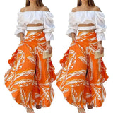 Set Women Solid Slash Neck Full Sleeve Off Shoulder Tops Two Piece Sets Loose Casual Print Long Pants High Waist 2024-Outfit
