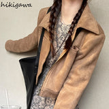 Jacket Woman Turndown Collar Fashion Cropped Tops 2023 Ropa Mujer Casual Vintage Fashion Outwear Women's