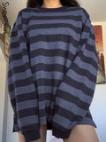 2021 Striped Oversized Harajuku Sweatshirts Korean Fashion Homewear Preppy Pullovers Women Casual Autumn Winter