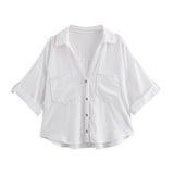 Spring And Summer New Women's Fashion Casual Collar Striped Wide-Sleeved