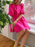 New 100% Cotton Women's Summer Rose Red Dress Elegant Casual Ruffle Dresses Short Sleeve A-line Mini Green Dress for