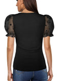 Sweet U-Neck Puff Sleeve Dot Print Regular