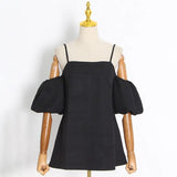 Slim Shirt For Women Square Collar Short Sleeve Off Shoulder Blouses Female Summer Clothing Style New 2022