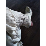 Women Autumn Winter Glitter Inlay and Crystals Boots Pointed Toe Retro Thick Heel Western Boots Shoes Elegant White Knee