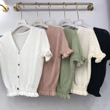 V-Neck Short-Style Knitted Cardigan Female Ins Super Hot New Korean Version Of Summer Sunscreen Shirt Short-Sleeved Woman-Outfit