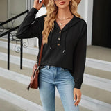 Autumn And Winter New Solid Color Hooded Buttons Loose Long-Sleeved Women's