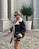 Faux Fur Jacket With Zipper Women Long Sleeve Double-sided Jackets Warm Coat Female Casual Lapel Lace Up