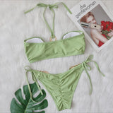 Toloer New Sexy Swimsuit Metal Accessories Hollow Bikini Solid Color Chest Strap Women's