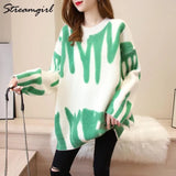 Sweater Oversize Pullover Women Striped Print Female Winter Warm Knitted Tops Women's Oversized Sweater For Women