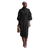 Toloer New Women's Casual Turtleneck Slit Knit Dress-Outfit
