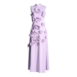French Temperament Design Stitched Three-Dimensional Flower Dress 2025 Summer New High-Neck Sleeveless