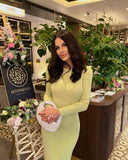 Toloer Sexy Elegant Dress Solid Color Long Sleeve Round Neck Wrap Hip Long Skirt Women's