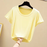 Popular Light Thin High Elastic Fashion Casual Round Collar Short Sleeve T-Shirt Brand High Quality Pure Cotton Women'S