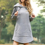 Solid Hoodies Dress Autumn Warm Oversized Long Sleeve Sweatshirt Casual Pocket Irregular Hem Female Long Hoody