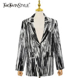 Casual Loose Colorblcok Tie Dye Blazers For Women Notched Long Sleeve Fashion Jackets Female 2022 Style