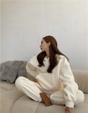 Spring Women Hoodies Sweatshirt Tracksuit Fleece Cotton 2 Pieces Sets Female Pants