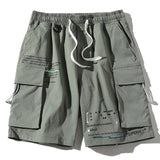 Men Cargo Shorts Summer New Men's High Street Letter Casual Shorts Drawstring Pocket Knee Length Shorts