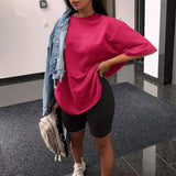 Biker Shorts Tracksuit 2 Pieces Set Female Solid Sets With Belt Half Sleeve 2021 Summer Streetwear Loose Casual New