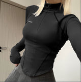 Fashionable Women's Wear Ins Street Fashion Spicy Girl Style Invisible Zipper Collar Line T-Shirt-Outfit