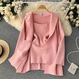 Casual Winter Knitted Two Pieces Suits Loose Midi Long Shawl Warm Coat+Bodycon Camisole Dress 2022 Women Sweater