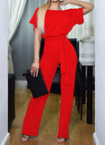 Casual Short Sleeve Solid Color Playsuit Round Neck High Waist Elegant Lace-up Jumpsuit Romper 2020 top Women's