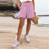 Women's Hot Selling Solid Color High-Waisted Elastic Shorts Tight Waist Wide Leg